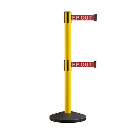 Montour Line Retractable Dbl Belt Rolling Stanchion, 2.5in YW Post  11' RDang.Belt ES400D-YW-DANGERW-110